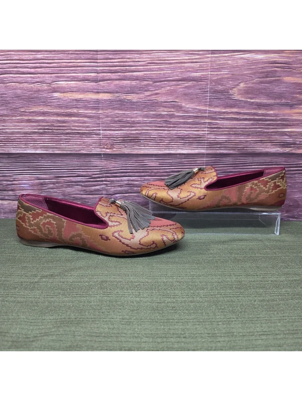 Birdies Starling Flat Women's Rust Tapestry Tassel Loafer Size 10.5